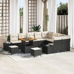 Canapé jardin 12 pièces avec coussins Noir Poly Rattan Acacia