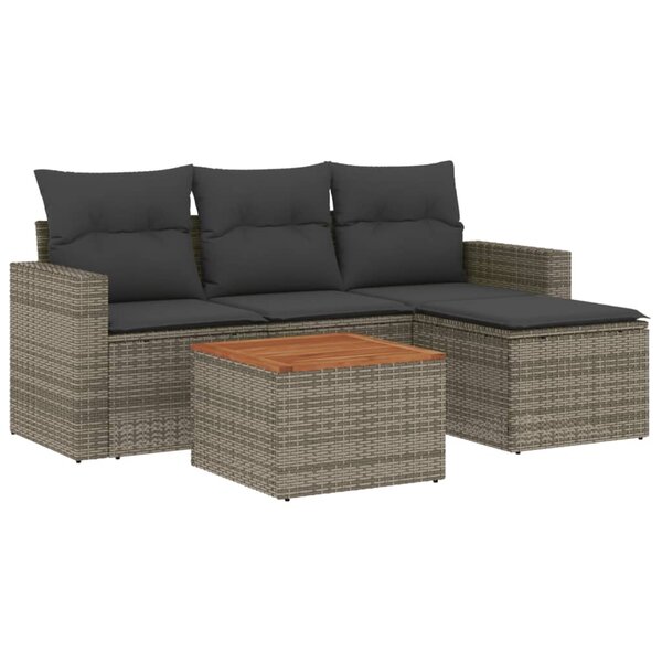 vidaXL Salon de jardin 5 Pièces avec coussins gris résine tressée