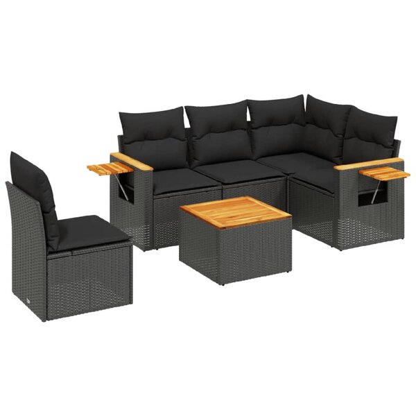 vidaXL Salon de jardin 6 Pièces avec coussins noir résine tressée