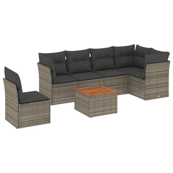 vidaXL Salon de jardin avec coussins 7 Pièces gris résine tressée