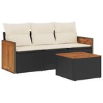 vidaXL Salon de jardin 4 Pièces avec coussins noir résine tressée