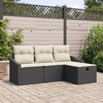 vidaXL Ensemble de Canapé de Jardin 4 Pièces avec Coussins Noir Rotin Poly