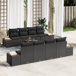 vidaXL Ensemble de Canapés de Jardin 9 Pièces avec Coussins Noir Poly Rattan Acacia