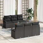 Ensemble de canapé de jardin de 7 pièces vidaXL avec coussins noirs en poly rotin acacia