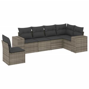 vidaXL Salon de jardin 6 Pièces avec coussins gris résine tressée
