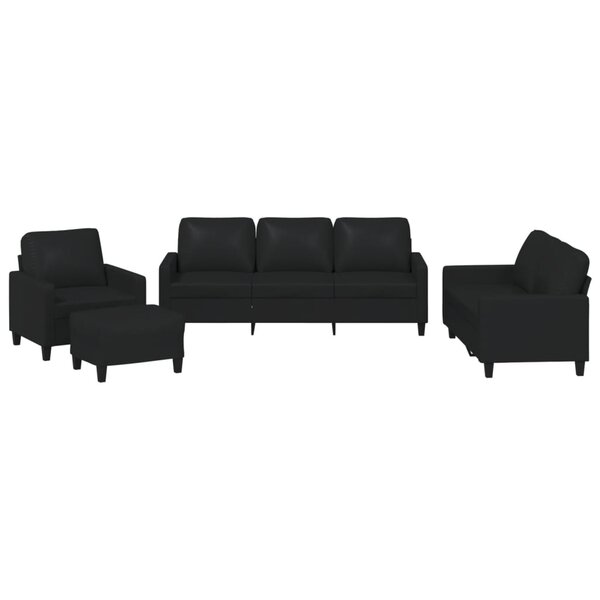 vidaXL Ensemble de canapés 4 Pièces avec coussins Noir Similicuir