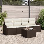 Ensemble de Canapés de Jardin 5 Pièces avec Coussins Marron Rattan Poly