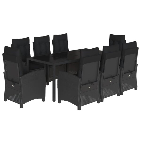 vidaXL Ensemble à manger de jardin 9Pièces coussins noir résine tressée