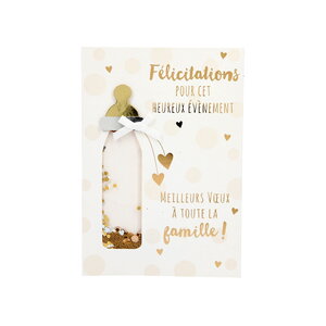 Carte de voeux paillettes - naissance - félicitations pour cet heureux évènement