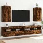 vidaXL Meubles TV muraux et lumières LED 2Pièces chêne fumé 30 5x35x70 cm
