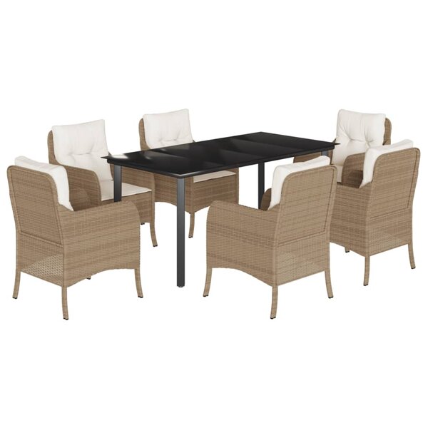 vidaXL Ensemble à manger de jardin et coussins 7 Pièces beige poly rotin