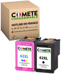 COMETE,PME Française - 62XL - Cartouches d'encre Compatibles avec HP 62 XL - pour Cartouche HP 62-1 Noir + 1 Couleur (1 Noir 1 Couleur)