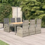 vidaXL Ensemble à manger de jardin et coussins 7 Pièces gris rotin