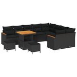 vidaXL Ensemble de Canapé de Jardin 12 Pièces avec Coussins Noir Rattan Synthétique Acacia
