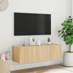 vidaXL Meuble TV mural avec lumières LED chêne sonoma 100x35x31 cm