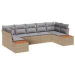 Ensemble de Canapés de Jardin de 7 Pièces avec Coussins Beige en Rattan Poly