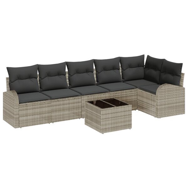 vidaXL Ensemble de canapé de jardin 7 pièces avec coussins gris poly rattan