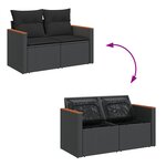Ensemble de Canapé de Jardin 9 Pièces avec Coussins Noir Rattan Poly Acacia