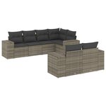 vidaXL Salon de jardin avec coussins 7 Pièces gris résine tressée