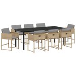 Ensemble de Salle à Manger de Jardin 9 Pièces avec Coussins en Beige Poly Rattan