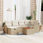 vidaXL Ensemble de Canapé de Jardin 7 Pièces avec Coussins Beige Poly Rattan