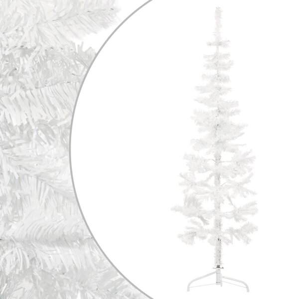 vidaXL Demi sapin de Noël artificiel mince avec support Blanc 150 cm