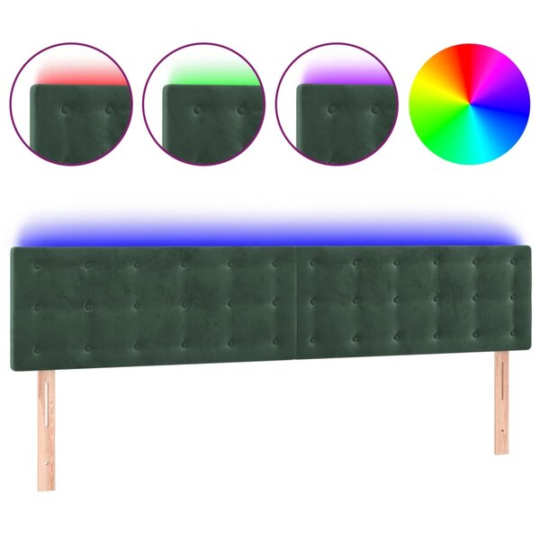 vidaXL Tête de lit à LED Vert foncé 200x5x78/88 cm Velours