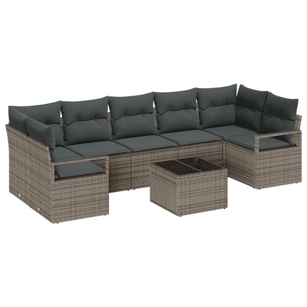 Ensemble de Canapés de Jardin de 8 Pièces avec Coussins Gris Rattan