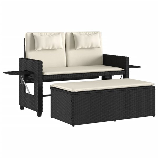 vidaXL Banc inclinable de jardin avec coussins noir résine tressée