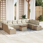 vidaXL Ensemble de 11 pièces de canapé de jardin avec coussins Beige Rotin Poly Acacia