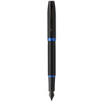 Stylo plume Parker IM Vibrant Rings  Satin noir laqué  attributs bleu océan  Plume fine  recharge d’encre bleue  Coffret cadeau