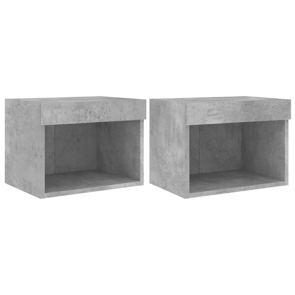 vidaXL Tables de chevet murales avec lumières LED 2 Pièces gris béton
