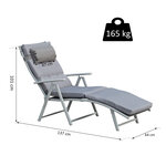 Bain de soleil pliable transat inclinable 7 positions chaise longue grand confort avec matelas + accoudoirs métal époxy textilène polyester gris