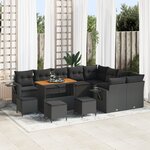 Ensemble de Canapés de Jardin de 13 pièces avec Coussins Noir Poly Rattan Acacia