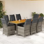 vidaXL Ensemble de bistro de jardin 9 Pièces coussins gris poly rotin