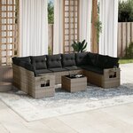 vidaXL Salon de jardin avec coussins 10 Pièces gris résine tressée