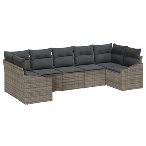 vidaXL Ensemble de salle à manger de jardin 7 pièces avec coussins gris en poly rattan