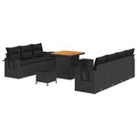 Ensemble de Sofa de Jardin 10 pièces avec Coussins Noir Rattan Poly Acacia