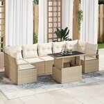 Ensemble de Canapé de Jardin 8 pièces avec Coussins Beige Poly Rotin