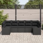 Ensemble de canapé de jardin 7 pièces avec coussins en poly rattan noir