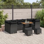 Ensemble de Canapé de Jardin de 10 Pièces avec Coussins Noir Poly Rattan Acacia