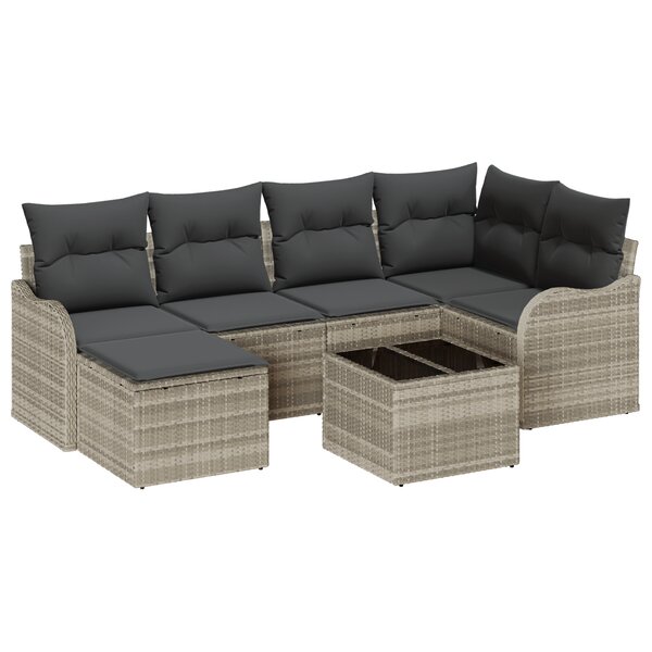 Ensemble de canapés de jardin de 7 pièces avec coussins gris poly rattan