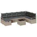 Ensemble de Canapé de Jardin 9 Pièces avec Coussins Gris Clair Rattan Poly