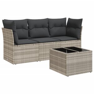 vidaXL Salon de jardin 4 Pièces avec coussins gris clair résine tressée