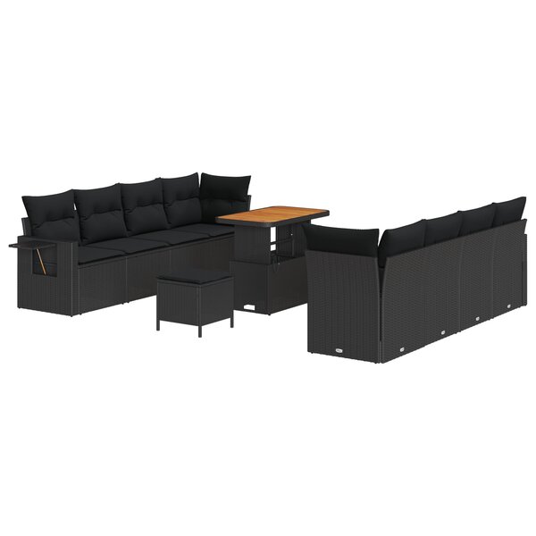 vidaXL Ensemble de Canapés de Jardin 11 Pièces avec Coussins en Poly Rattan Noir