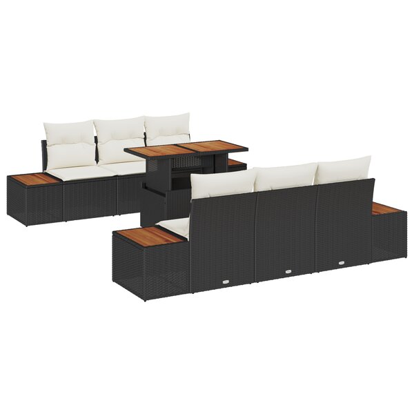 Ensemble de Canapés de Jardin 7 Pièces vidaXL avec Coussins Noir Rotin Synthétique