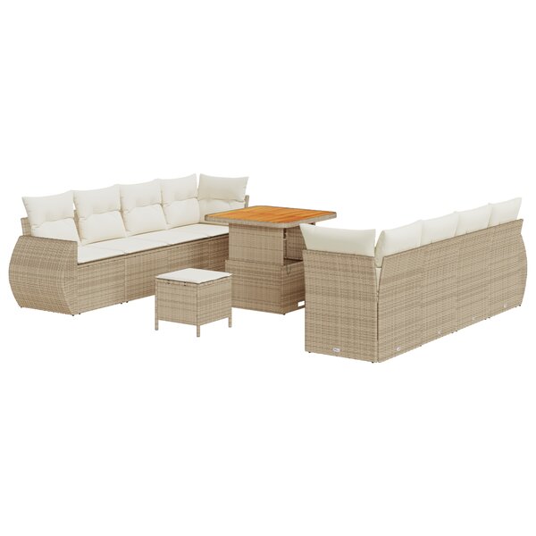 Set de Canapés de Jardin 11 Pièces vidaXL avec Coussins Beige Poly Rotin Acacia