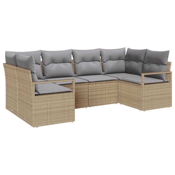 vidaXL Ensemble de Canapés de Jardin 6 Pièces avec Coussins Beige Poly Rattan