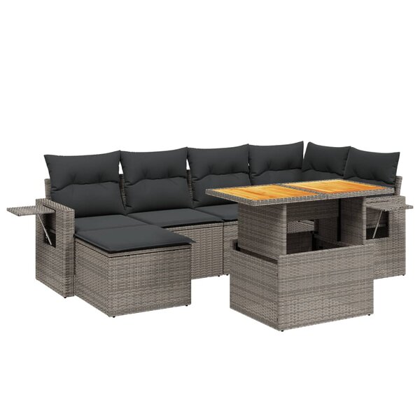 vidaXL Salon de jardin avec coussins 7 Pièces gris résine tressée