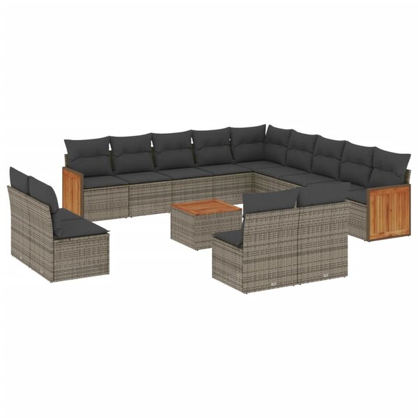 vidaXL Salon de jardin avec coussins 14 Pièces gris résine tressée
